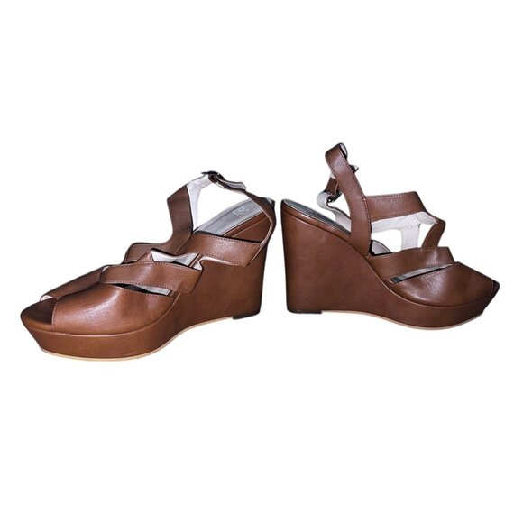 BP Brown Strappy Open Peeop Toe Wedge Sandals Sz 8 M Womens Brown - Picture 9 of 9
